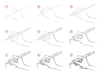 how to draw step-wise imaginary sketch a hand vector