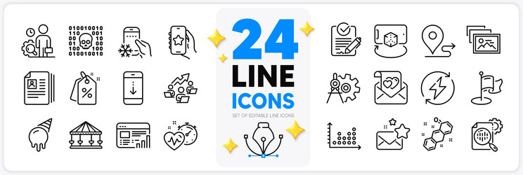 icons set of rfp ice cream and photo album line vector