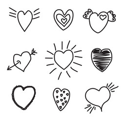 Black grunge hearts set cartoon style love vector