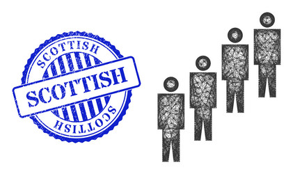 grunge scottish seal and network people queue mesh vector