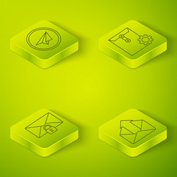 set isometric envelope setting mail message lock vector image