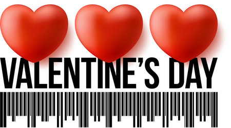 valentines day bar code with three realistic 3d vector