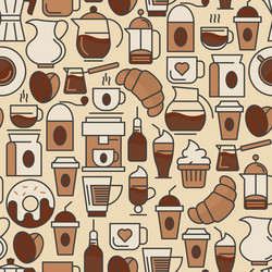 Coffee seamless pattern with thin line icon vector