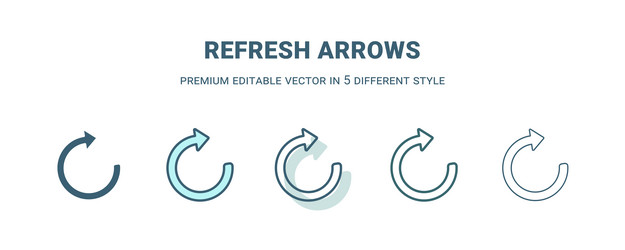 Refresh arrows icon in 5 different style outline vector