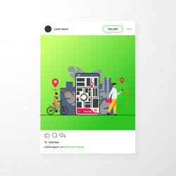 tiny people using mobile application with map vector image