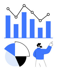 analyst presenting data with line graph bar chart vector image