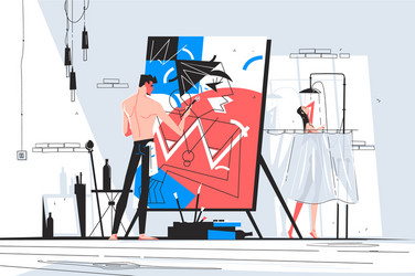 man painter standing at easel and creating picture vector image