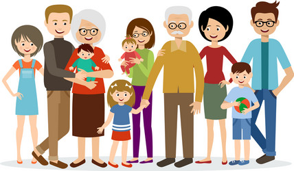 Family members with parents and kids on white Vector Image