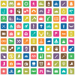 camping 100 icons universal set for web and ui vector image