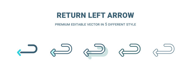 return left arrow icon in 5 different style vector image