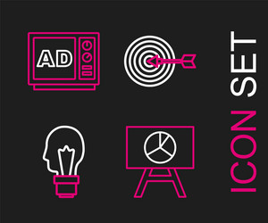 set line board with graph chart light bulb vector image