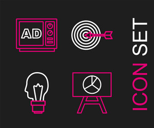 Set line board with graph chart light bulb vector