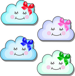 Set of funny smiling clouds with ribbon bow vector