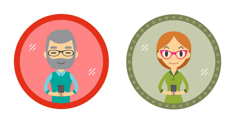 Set two hipster style character take a selfie vector