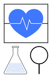 blue heart with pulse line above lab flask vector image