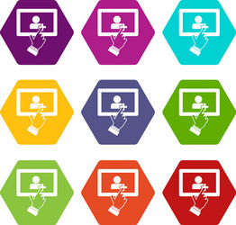touch screen tablet click icon set color vector image