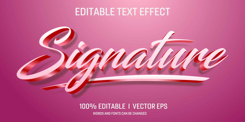 editable signature 3d text effect with modern vector image