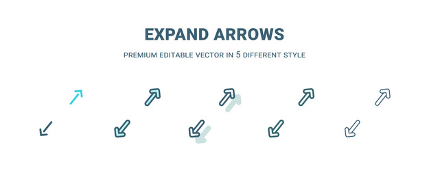 expand arrows icon in 5 different style outline vector image