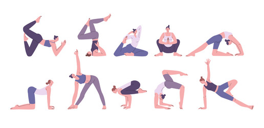 female yoga stretch training characters therapy Vector Image