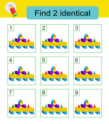 fun puzzle game find two identical pyramids vector image