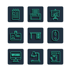 set line monitor with text work table lamp vector image