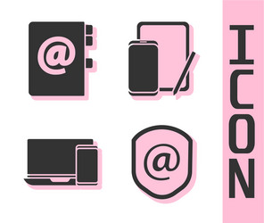 Set shield with mail and e-mail address book vector