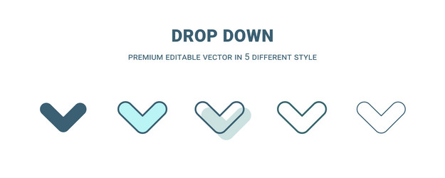 drop down icon in 5 different style outline vector image