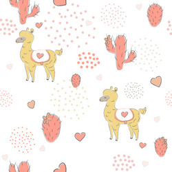 Seamless alpaca pattern with cacti vector