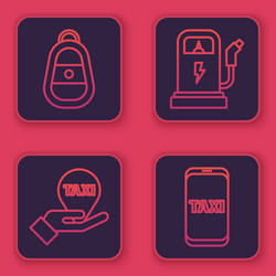 set line car key with remote hand on map pointer vector image