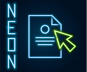 Glowing neon line document and cursor icon vector