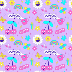 Seamless pattern with y2k style elements acidic vector