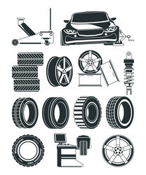 Monochrome of tires service symbols wheels vector