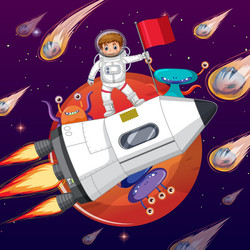 outer space scene with astonaut standing vector