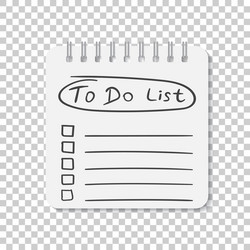 Realistic notepad with spiral to do list icon vector