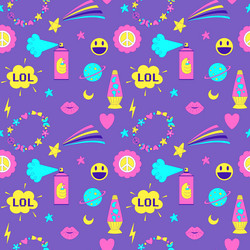 Seamless pattern with y2k style elements acidic vector