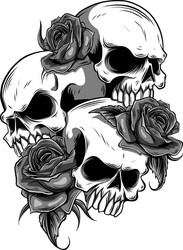 Skull with Roses - Gothic Tattoo Style Vector Image