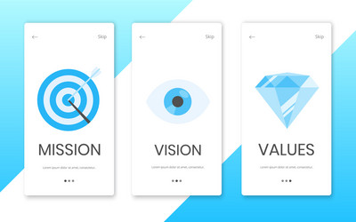 Mission vision and values flat style design icons vector