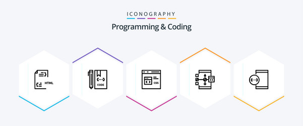 programming and coding 25 line icon pack vector image