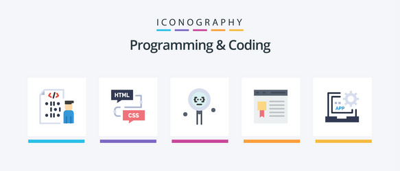 programming and coding flat 5 icon pack including vector image