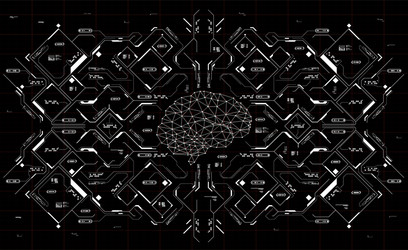 conceptual polygonal brain with hud elements vector