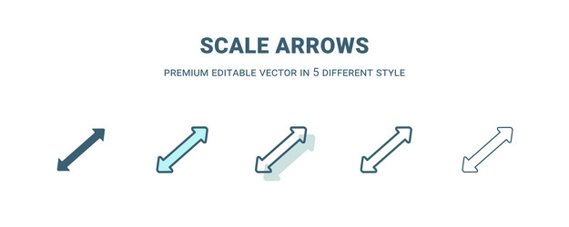 Scale arrows icon in 5 different style outline vector