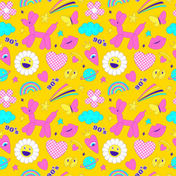 Seamless pattern with y2k style elements acidic vector