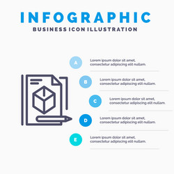 File box pencil technology line icon with 5 steps vector