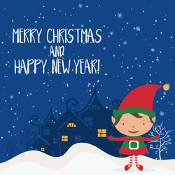Cute Elf Christmas Greeting Card Vector Image