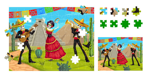 day of dead mexican holiday jigsaw puzzle game vector