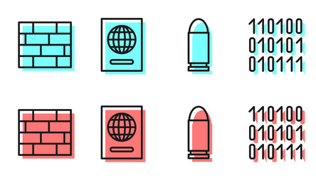 set line bullet bricks passport and binary code vector image