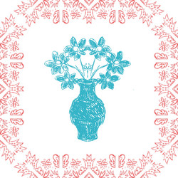 card with frame and vase in sketch style vector image