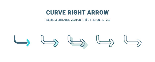 curve right arrow icon in 5 different style vector image