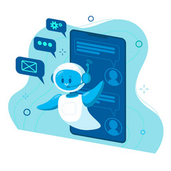 smiling chat bot character robot helping solve vector image