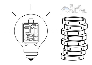 travel suitcase inside light bulb with coins stack vector image